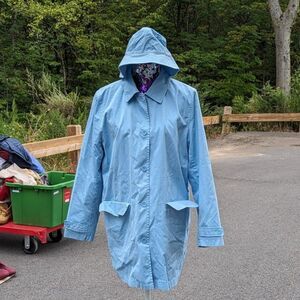 Lands' End Women's Size 14-16 Baby Blue Nylon Rain Coat and Bucket Hat Set